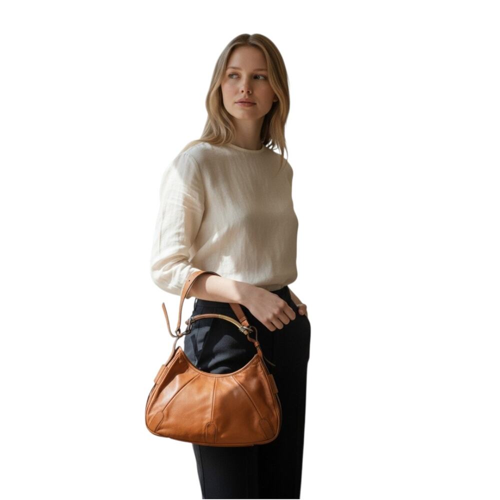 Yves Saint Laurent Leather Mombasa Vintage Shoulder Handbag Brown Women's